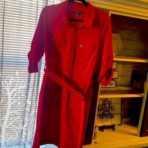 Red Sharagano Belted Zipper Mini Dress 12 GUC